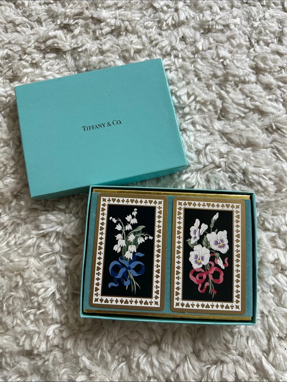 Tiffany & Co. Playing Cards in Signature Blue Box with Black Floral Backs